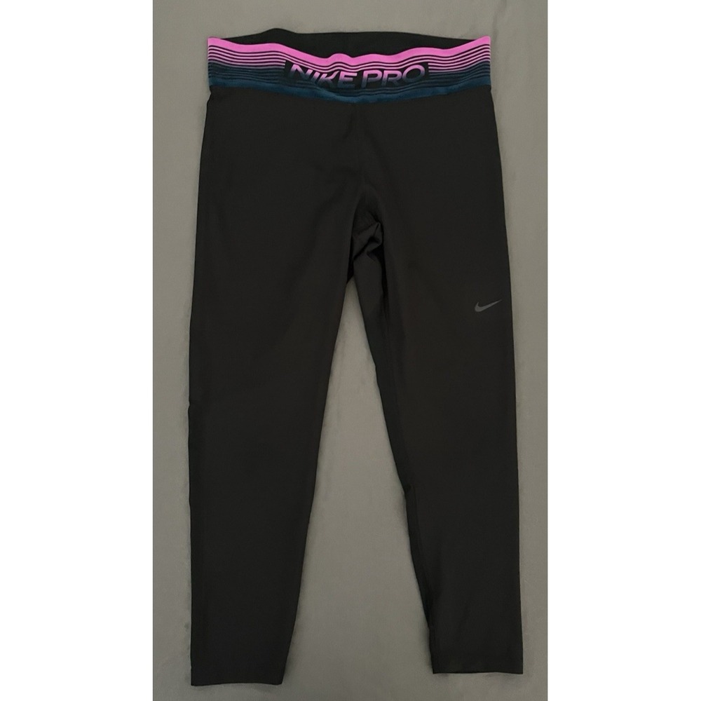 Nike Pro Dri Fit Tights Womens Size XL Black Leg Logo Mesh Waist Band‎ Athletic